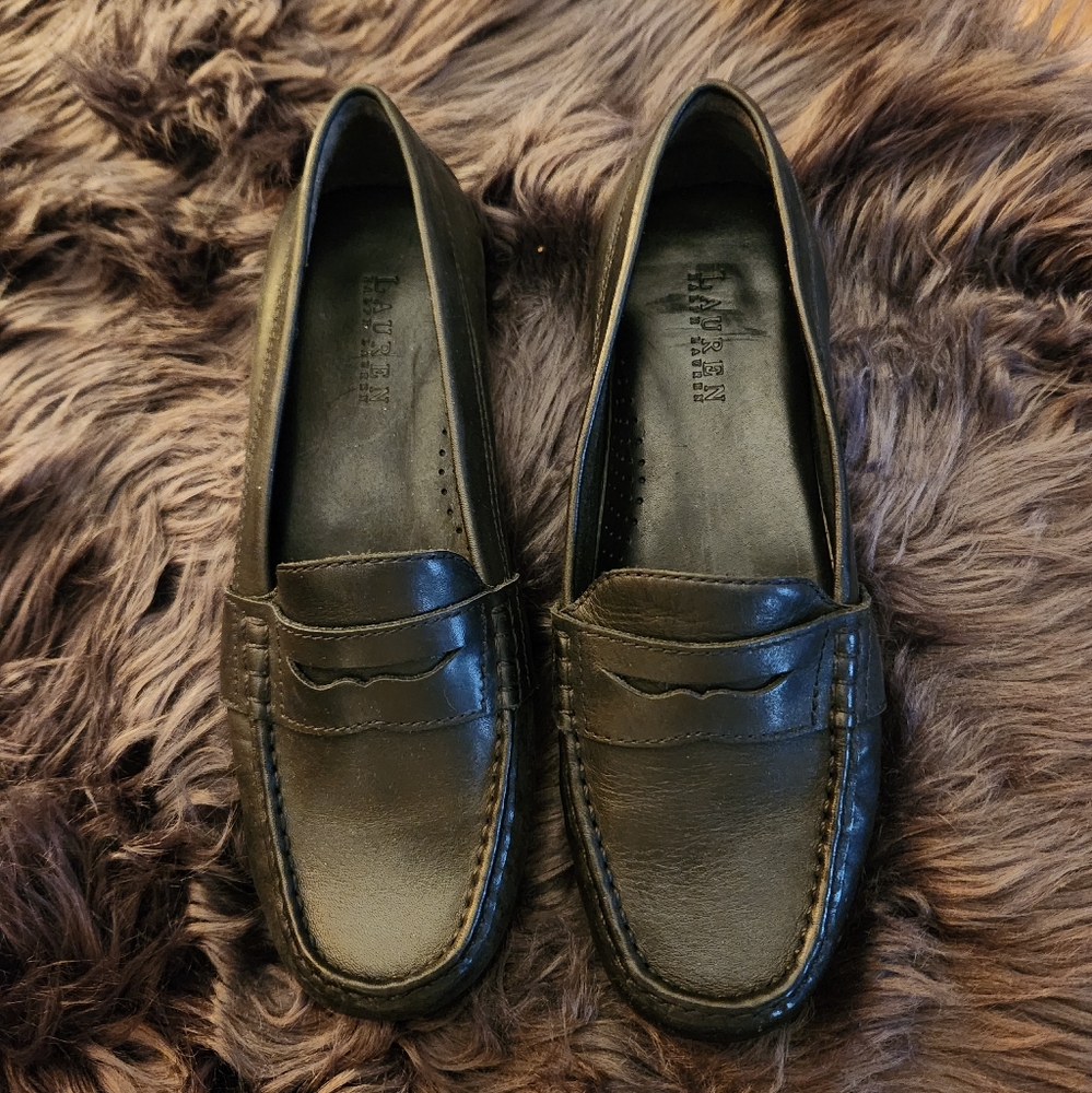 Black leather loafers
